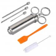 Meat Injector, Peroom 2-oz 304 Stainless Steel Marinade Flavor Injector Kit with 3 Needles, 2 Cleaning Brushes and 6 Silicone O-rings, Basting Brushes - 100% BPA Free Food Grade Material